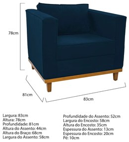 Kit Sofá 2 Lugares e Poltrona Europa Suede Azul Marinho ADJ Decor