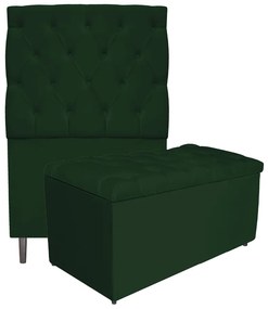 Kit Cabeceira e Calçadeira Liverpool 90 cm Solteiro Suede Verde - ADJ Decor
