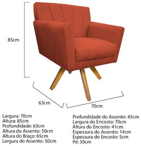 Poltrona Laura Base Giratória de Madeira Suede Terracota - ADJ Decor