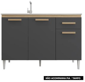 Balcão Cozinha sem Tampo 120cm para Pia Grazieli A09 - D'Rossi - Atacama e Grafite