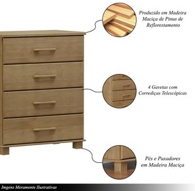 Cômoda Decorativa Madeira Maciça Naipe 4 Gavetas Freijó G74 - Gran Belo