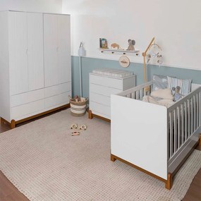 Kit Quarto Infantil Lotus Berço Mini Cama + Cômoda 4 Gavetas + Guarda-Roupa 4 Portas com 4 Gavetas - Branco Fosco