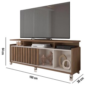 Rack TV 70 Pol 160cm Bancada com Rodízio Sala Thaissa C01 - D'Rossi - Nogueira/Off White