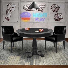 Mesa de Jogos Carteado Redonda Victoria Tampo Reversível Preto com 2 Cadeiras Liverpool PU Preto Liso G36 G15 - Gran Belo