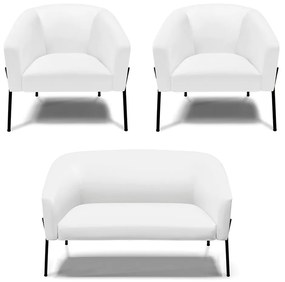 Namoradeira e 2 Poltronas Pé de Ferro Preto Stella Sintético D03 - D'Rossi - Branco