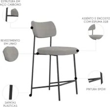 Banqueta Cozinha Média Milli Linho Cinza A14                - Mpozenat