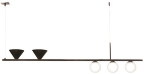 Pendente Durness Retangular Misto 120X10X33Cm Com Globos Ø10Cm 03Xg9 E... (PRETO / DOURADO BRILHO)