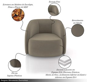 Poltrona Decorativa Sala de Estar Clarke Veludo Castor G45 - Gran Belo