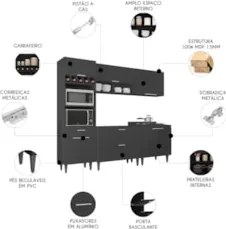 Armário de Cozinha CP05 Para Pia 100cm Pérola Z34 Preto     - Mpozenat