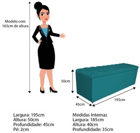 Calçadeira Estofada Liverpool 195 cm King Size Suede Azul Turquesa - ADJ Decor
