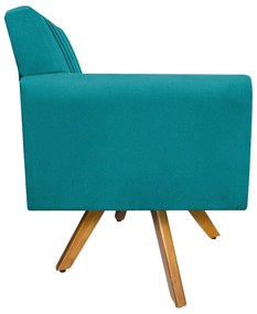 Poltrona Laura Base Giratória de Madeira Suede Azul Turquesa - ADJ Decor
