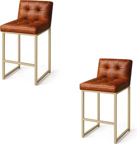 Banqueta Cozinha Alta com Encosto Industrial Kit 2 Champanhe Lirina PU Nozes C05 - D'Rossi