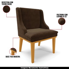 Kit 4 Cadeiras Decorativas Sala de Jantar Base Fixa de Madeira Firenze Suede Marrom/Castanho G19 - Gran Belo