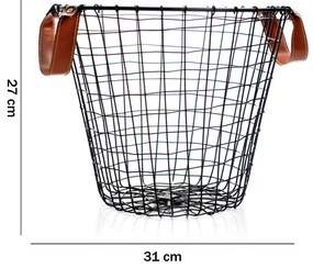 Cesto de Metal Preto Com Alça Em Couro 31 Cm - D'Rossi