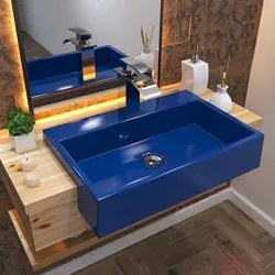 Cuba Pia Semi Encaixe para Banheiro Retangular 54cm XRT C08 Azul Escur