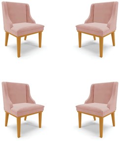 Kit 4 Cadeiras Decorativas Sala de Jantar Base Fixa de Madeira Firenze Veludo Rose/Castanho G19 - Gran Belo