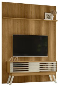 Conjunto Painel com Bancada Tremor 2 Portas Deslizantes 2 Prateleiras MDP até 65 Cumaru/Opala G97 - Gran Belo