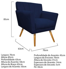 Poltrona Laura Pés Palito Mel Suede Azul Marinho - ADJ Decor