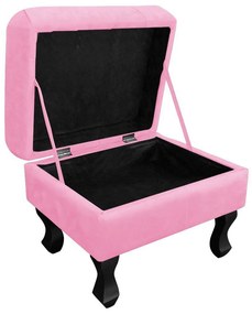 Puff Baú Retrô Luis XV Suede Rosa Bebê - D'Rossi