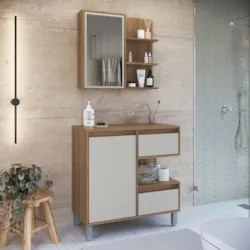 Gabinete Banheiro 80cm e Espelheira 70cm Clari Mel/Arenas F10 - Mpozen