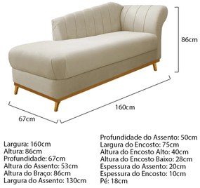 Kit Diva Recamier Vanessa 160cm Lado Esquerdo e 01 Poltrona Laura Linho