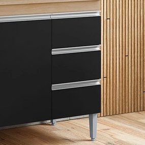 Balcão Cozinha com Tampo 100cm 3 Gavetas Leticia A01 - D'Rossi - Amendoa e Preto