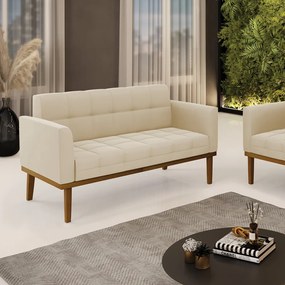 Sofá Namoradeira 2 Lugares Base de Madeira Castanho Elisa Suede D03 - DRossi - Bege