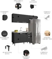 Armário de Cozinha CP03 Com Pia 120cm Pérola Z34 Preto      - Mpozenat