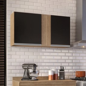 Armário Aéreo de Cozinha Lavanderia 02 Portas Agata 100 cm L06 - D'Rossi - Castanho e Preto