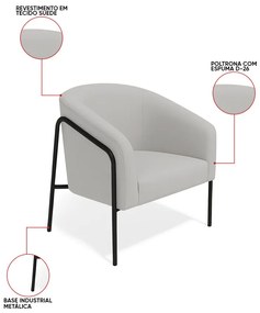 Poltrona Sala Industrial Alta Preto Stella Suede D03 - D'Rossi - Cinza