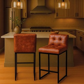 Banqueta Cozinha Alta com Encosto Industrial Kit 2 Preto Lirina PU C05 - D'Rossi - Nozes