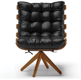 Poltrona Giratória Costela Sintético PU Preto Base de Madeira MA30 M11 - D'Rossi