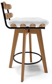 Kit 04 Banquetas Giratória Costela Corano Branco Base Madeira MA70 - D'Rossi