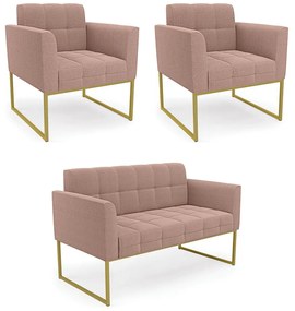 Namoradeira e 2 Poltronas Industrial Dourado Elisa Bouclê D03 - DRossi - Rose