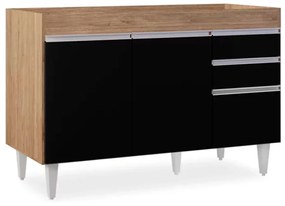 Balcão de Cozinha Lavanderia sem Tampo 02 Gavetas Beth 120 cm - D'Rossi - Castanho e Preto