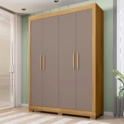Guarda Roupa Solteiro 154cm Com 4 Portas Brasid Mel/Cacao C01 - Mpozen