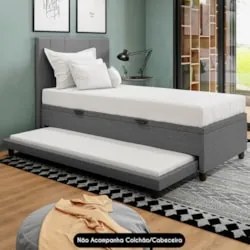 Bicama Box Baú Solteirão 96x203cm Samy S05 Linho Cinza - Mpozenato