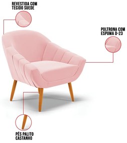 Poltrona Giovana Suede Pés Palito Castanho D03 - D'Rossi - Rosa Bebê