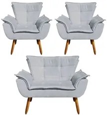 Kit Namoradeira 2 Lugares e 2 Poltronas Decorativas Pés Palito Opla Su