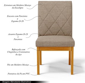 Kit 6 Cadeiras de Sala de Jantar Estofadas Gomes Madeira Maciça Linho Bege Escuro G78 - Gran Belo