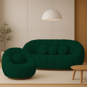 Sofá 2 Lugares com Poltrona Giratória Orgânica Cloud Bouclê E03 - D'Rossi - Verde
