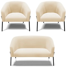 Namoradeira e 2 Poltronas Pé de Ferro Preto Stella Suede D03 - D'Rossi - Bege
