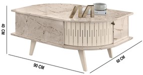 Mesa de Centro Para Sala com 2 Portas Narvelli M20 - D'Rossi - Calacata e Off White