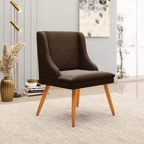 Kit 2 Poltronas Decorativas Pés Palito de Madeira Firenze Suede Marrom/Natural G19 - Gran Belo