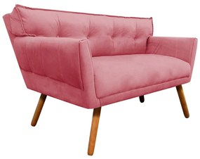 Kit 1 Namoradeira 2 Lugares e 1 Poltrona Anitta Suede Pés Palito Castanho - D'Rossi - Rose