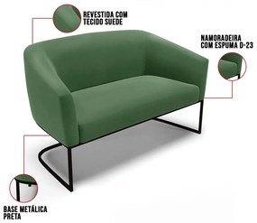 Sofá 2 Lugares Namoradeira Industrial Preto Stella Suede Verde D03 - D'Rossi