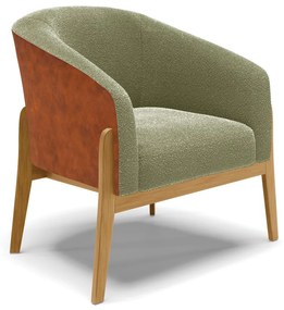 Poltrona Decorativa Base Madeira Stella PU Nozes/Bouclê D03 - D'Rossi - Pistache