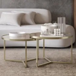 Mesa de Centro Pés Metálicos Kit 2 Thor Espelho/Champagne E05 - Mpozen