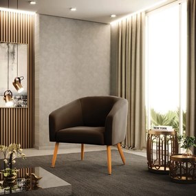 Poltrona Decorativa Pé Palito Castanho kit 2 Stella Suede Marrom D03 - D'Rossi