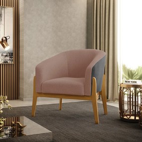 Poltrona Decorativa Base Madeira Stella PU Preto/Bouclê D03 - D'Rossi - Rose